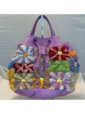 Carlos Falchi Floral Patchwork Purple Handbag